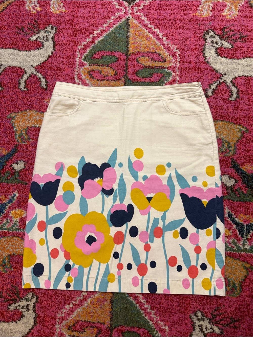 Boden Cream Cotton Pencil Skirt with Multicolor Floral Print